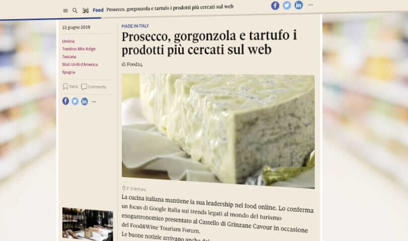 Les aliments « made in Italy » sont les plus recherchés en ligne et le Gorgonzola est le fromage le plus « googlisé »